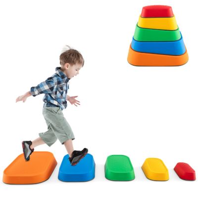 5 Piece Kids Stepping Stone Set, Non-Slip River Stones for Balance and Play-Multicolor