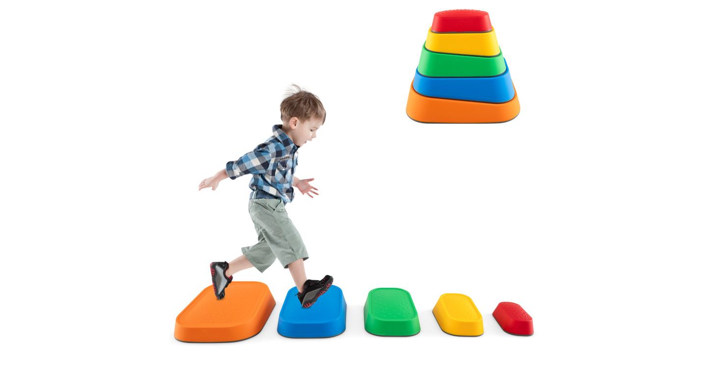 Детские конструкторы Slickblue 5 Piece Kids Stepping Stone Set, Non-Slip River Stones for Balance and Play-Multicolor, цвет: Разноцветный — фото 1