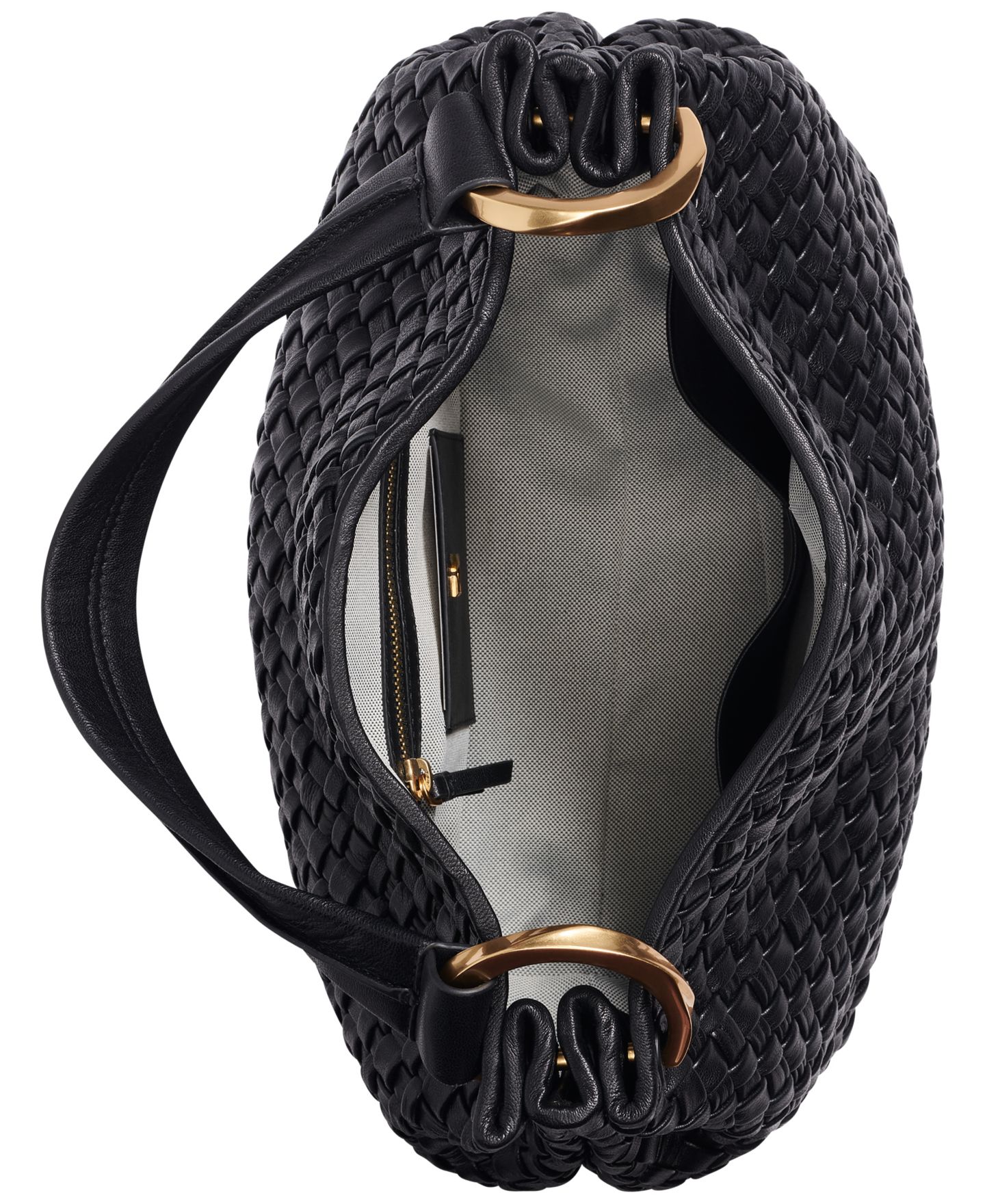 Женская сумка Donna Karan New York Glenwood Woven Small Shoulder Handbag, цвет: Чёрный / Золотой — фото 3