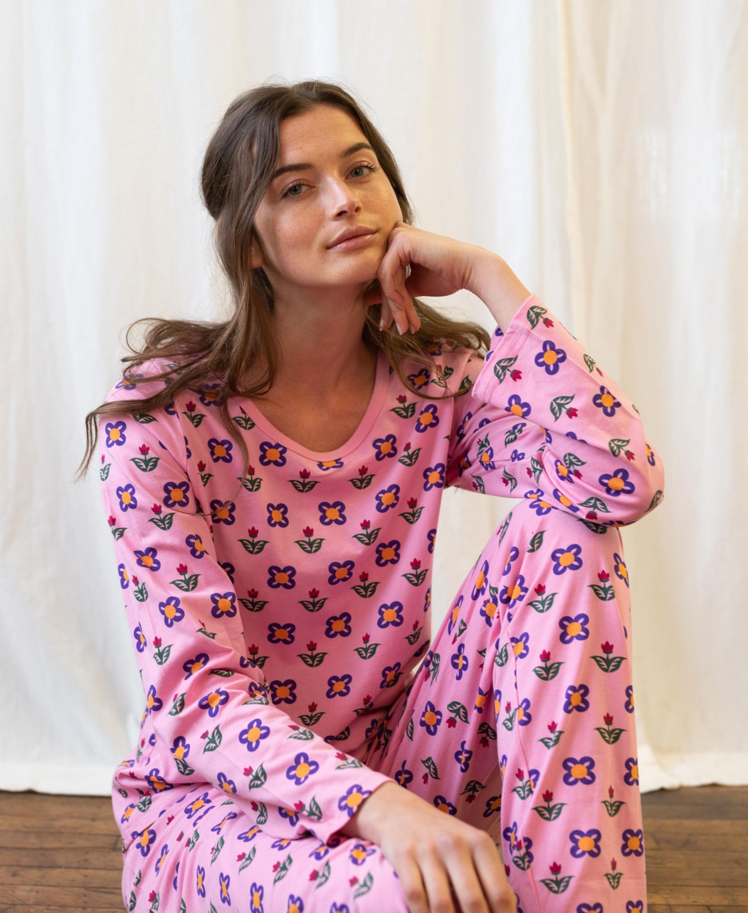 Women's Matching Family Two-Piece Cotton Long Sleeve Loose Fit Pajamas