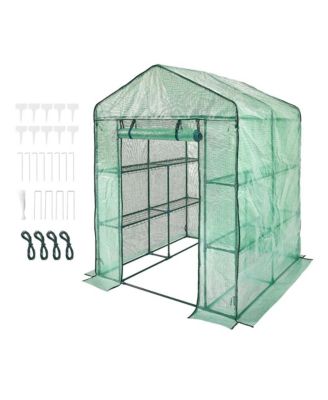 4.6 x 4.6 x 6.6 ft Walk In Greenhouse with Shelves PE Cover Steel Frame Zippered Door