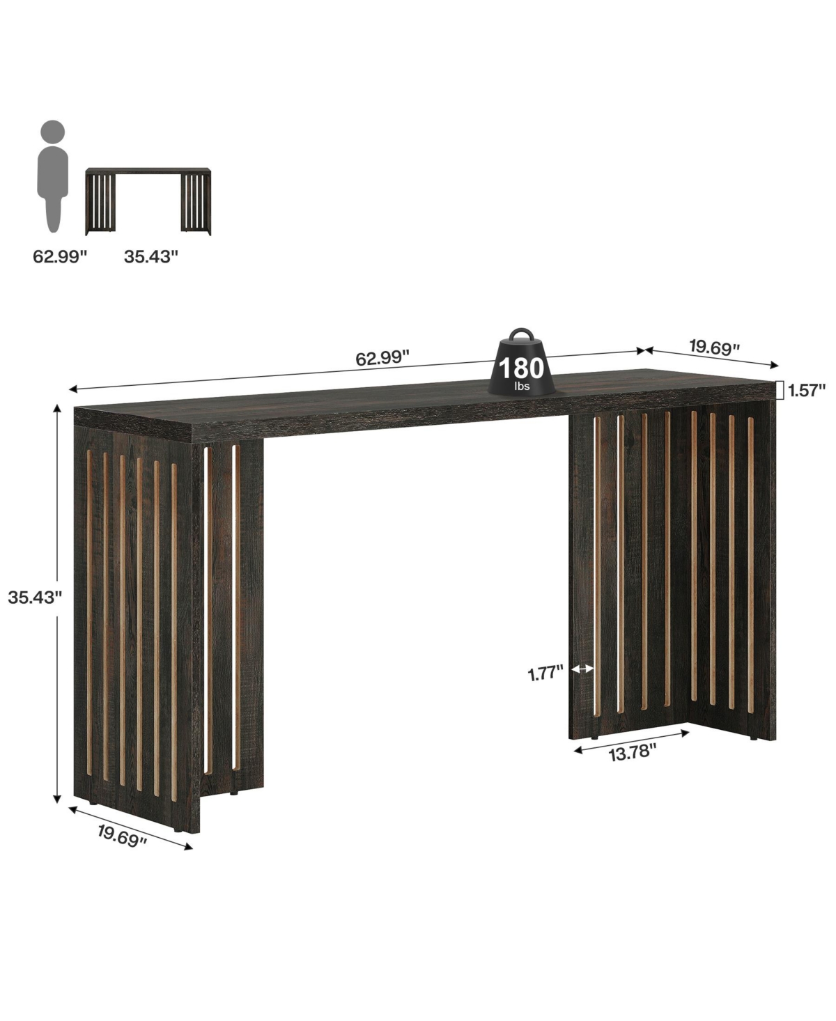 Tribesigns Bar Table, 63-Inch Counter Height Pub Industrial Rectangular High Top Kitchen & Dining Tables with Louvere