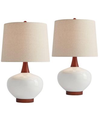 Brice 23" High Small Mid Century Modern Accent Table Lamps Set of 2 Wood Ceramic Living Room