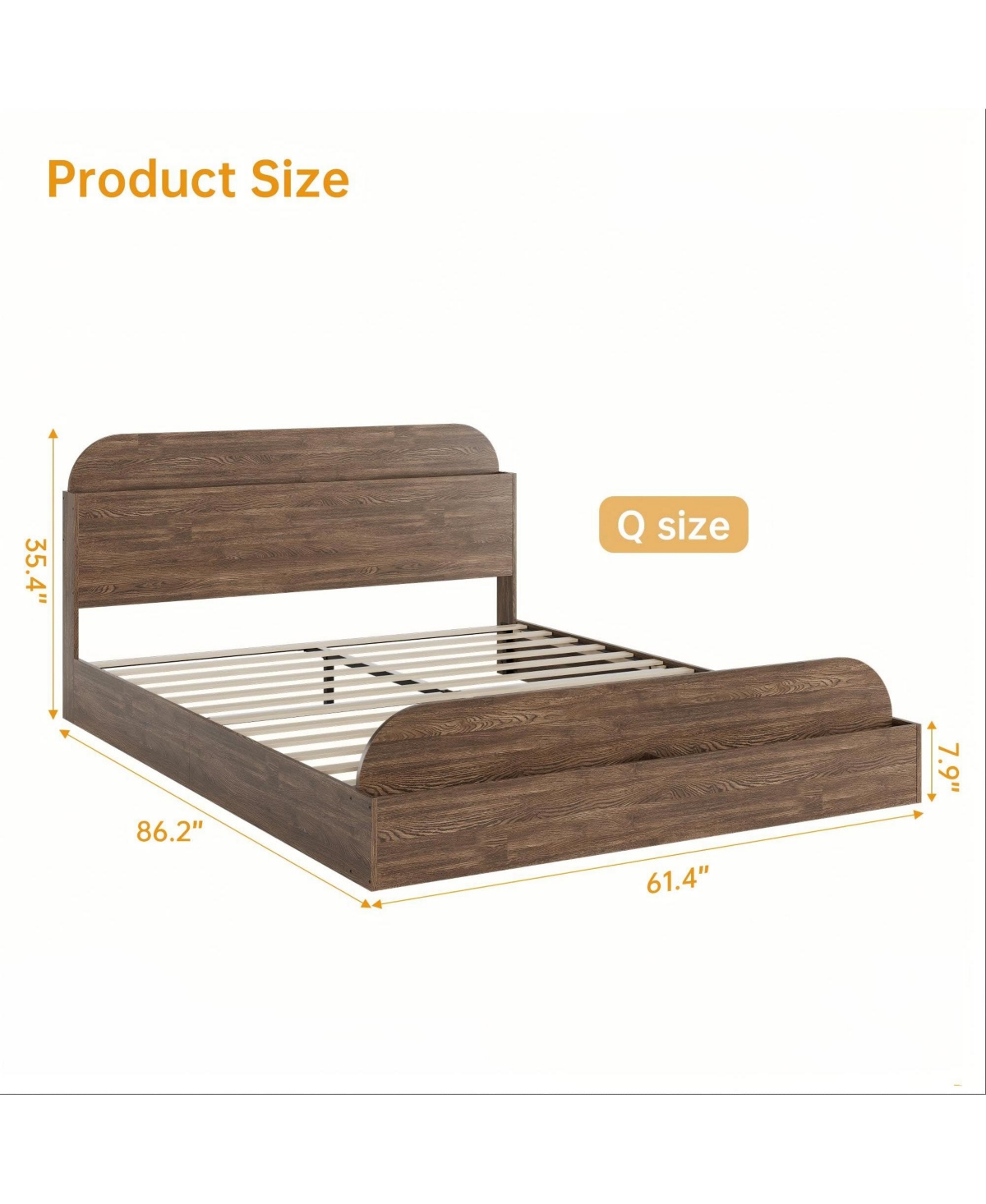 Homfan Wooden Beds with Storage Headboard and Raised-Foodboard, Twin-Floor Low Platform Bed for Bedroom