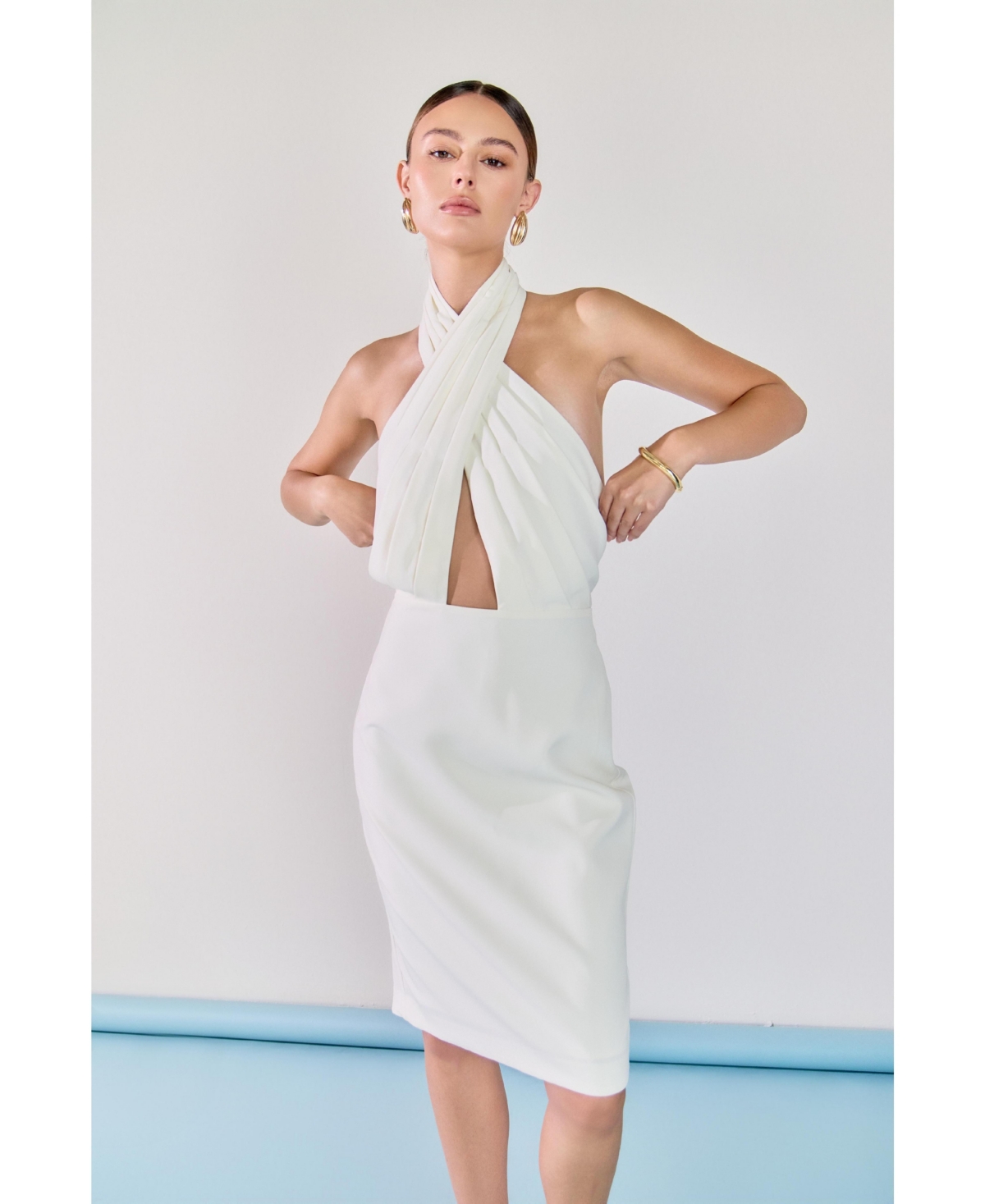 endless rose Women's Draped Halter Midi Dress