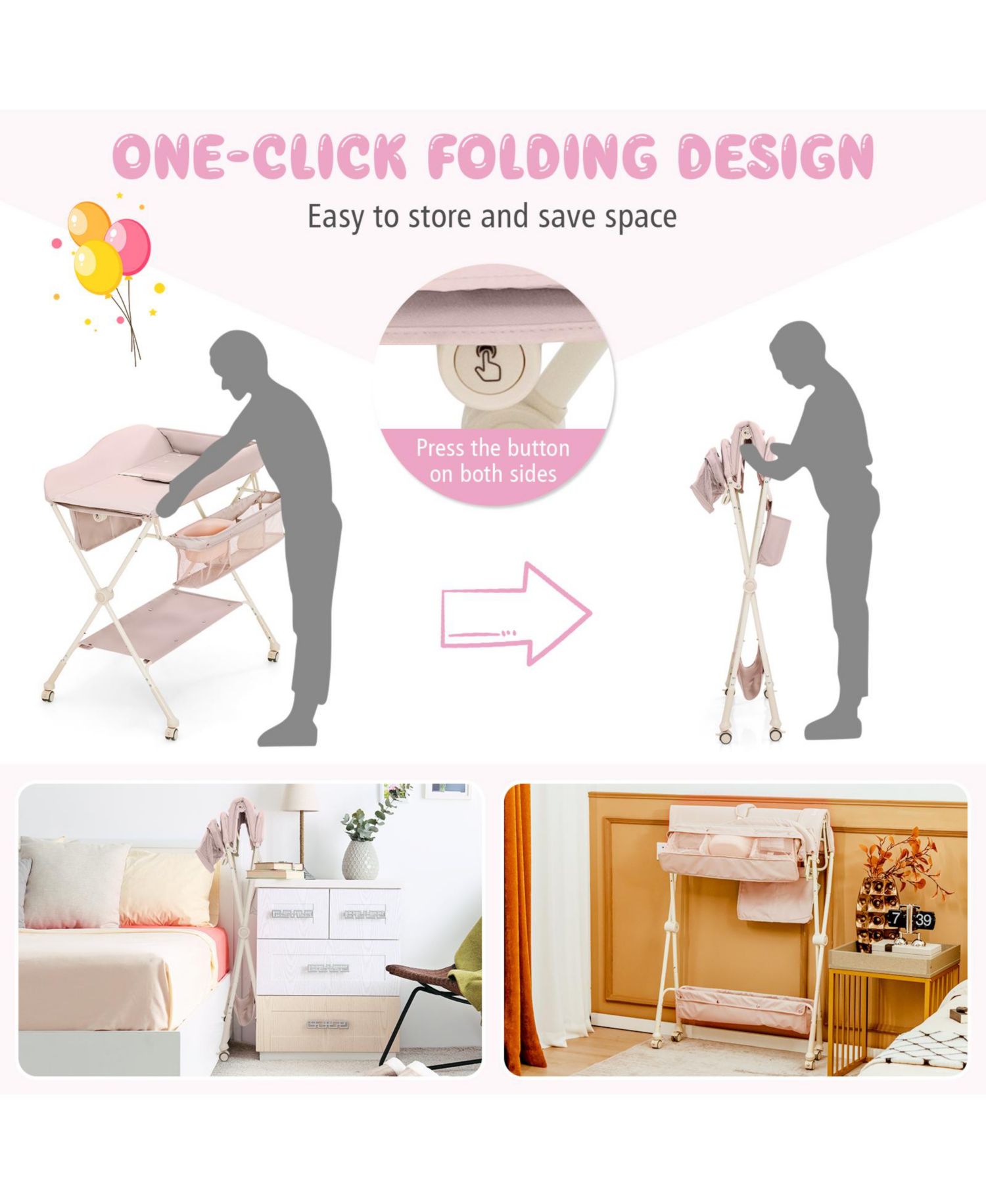 Infant Diaper Changing Table with Water Basin and Wheels