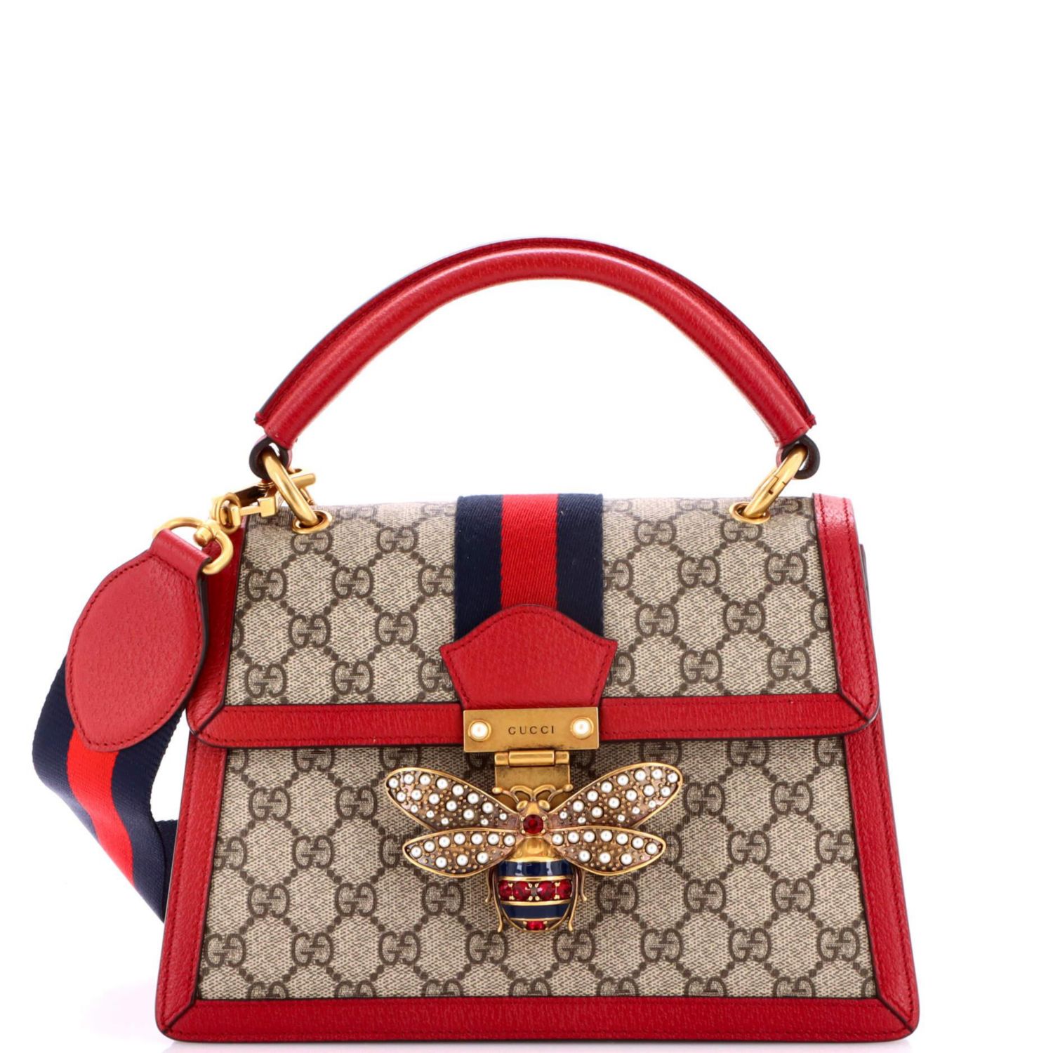 Small Queen Margaret Top Handle Bag GG Coated Canvas with Leather