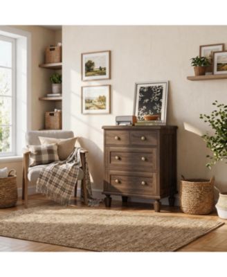 4 Drawer Dresser for Bedroom, Vintage Dresser with Carved Handles and Tapered Legs Design, Wood Chests of Drawers with Large Capacity Storage