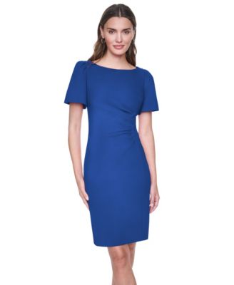 dkny ruched dress Dkny Women's Short-Sleeve Boat Neck Ruched Dress - Pink