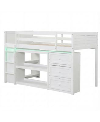 Loft Bed for Kids with LED Lighting and Spacious Under Bed Area for Study or Play