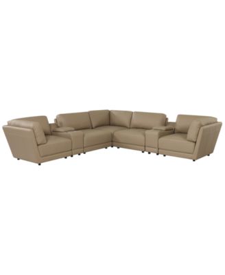 Versa 7-Piece L-Shape Leather Sectional Sofa with 2 Consoles