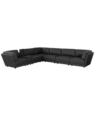 Versa 7-Piece L-Shape Leather Sectional Sofa with Console