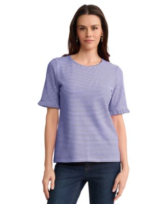 Women's Ruffle Elbow-Sleeve Crewneck Top