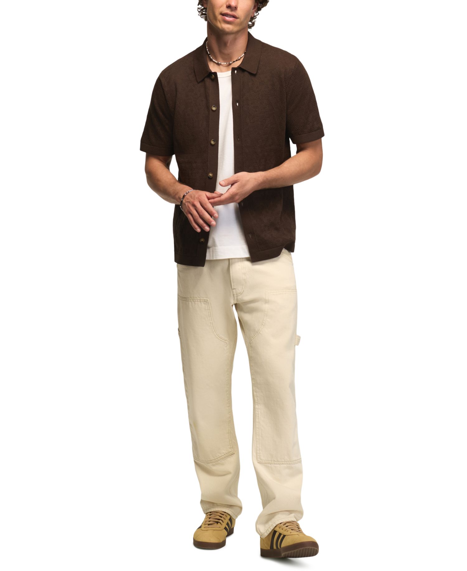 Men's Intarsia Lace Short-Sleeve Sweater