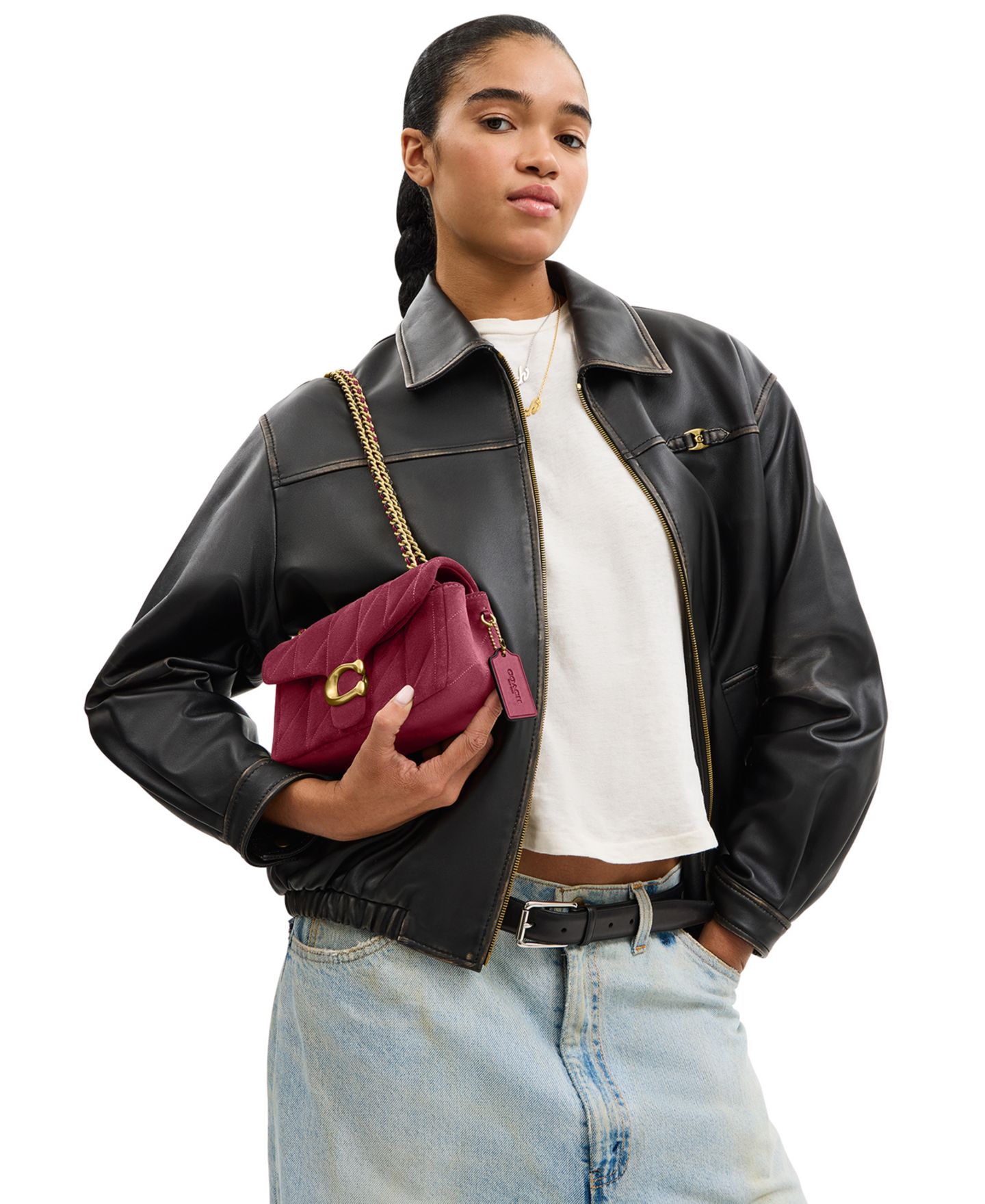 Женская сумка COACH Quilted Tabby Small Suede Shoulder 20, цвет: Латунный — фото 8