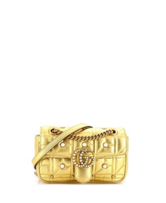 Mini Pearly GG Marmont Flap Bag Embellished Matelasse Leather