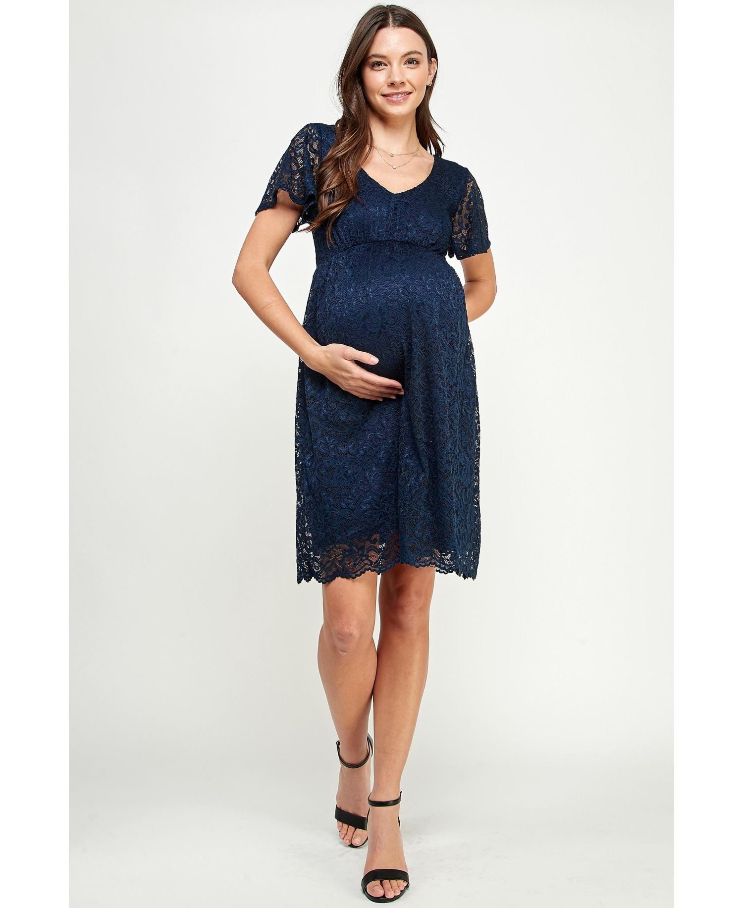 Women's Floral Lace Empire Waist Short Sleeve Dress