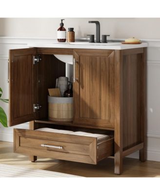 30" Bathroom Vanity with Sink, Vintage Bathroom Cabinet Vanity with Doors and Drawers, Farmhouse Wooden Freestanding Bathroom Cabinet with Top