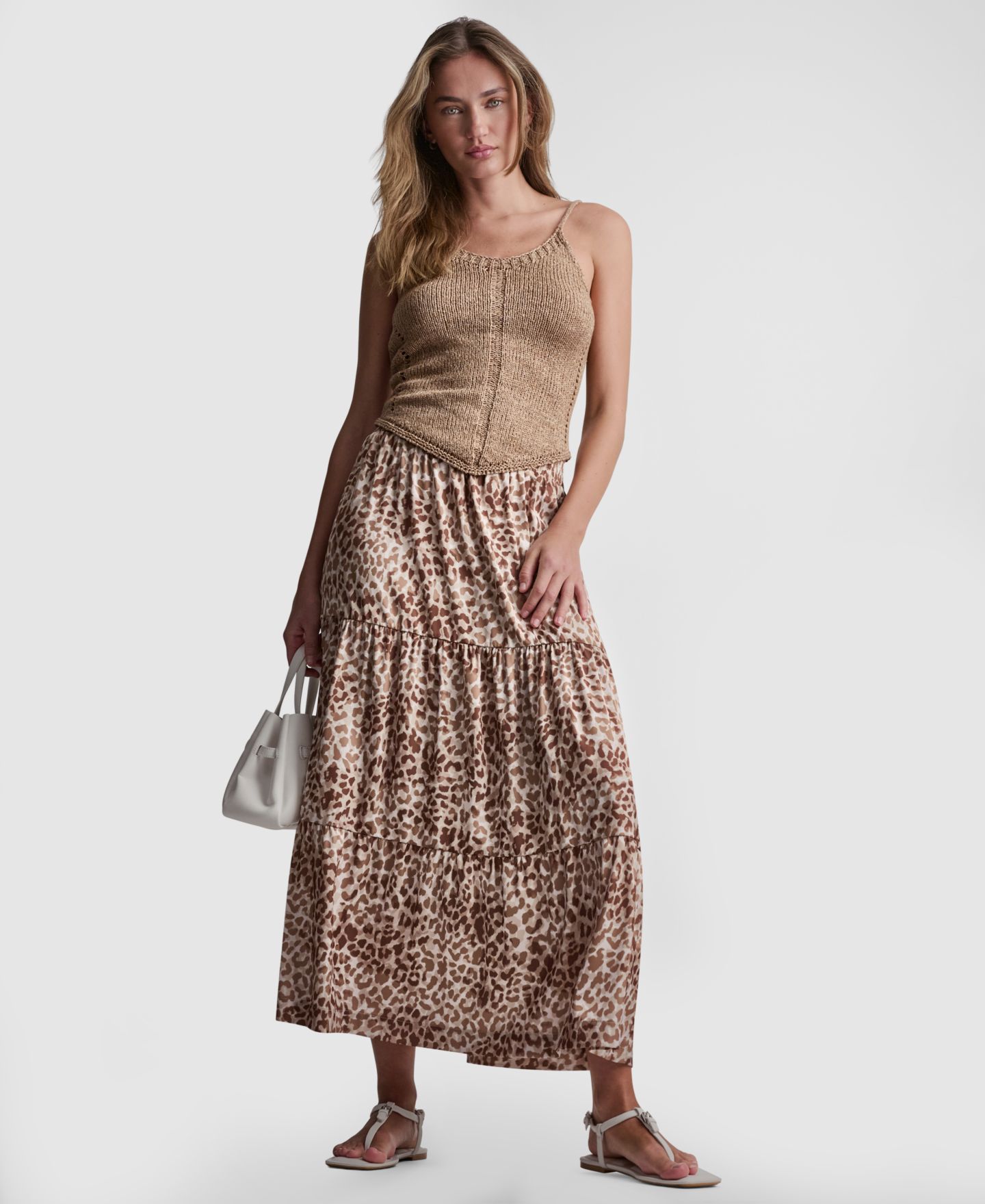 Женская юбка DKNY Jeans Printed Elastic Waistband Tiered Satin, цвет: Disguis Woodsmoke — фото 3