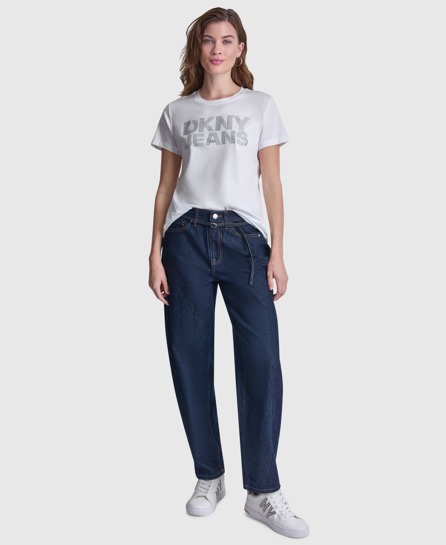 Women's Stacked Rhinestone Dome Stud Logo Crewneck T-Shirt