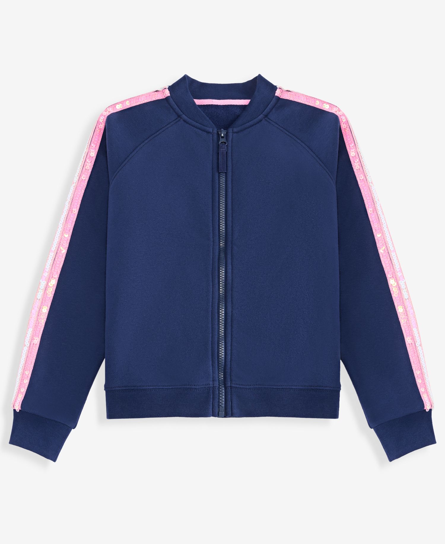 Girls' XS-XL Sequin-Stripe Fleece Bomber Jacket