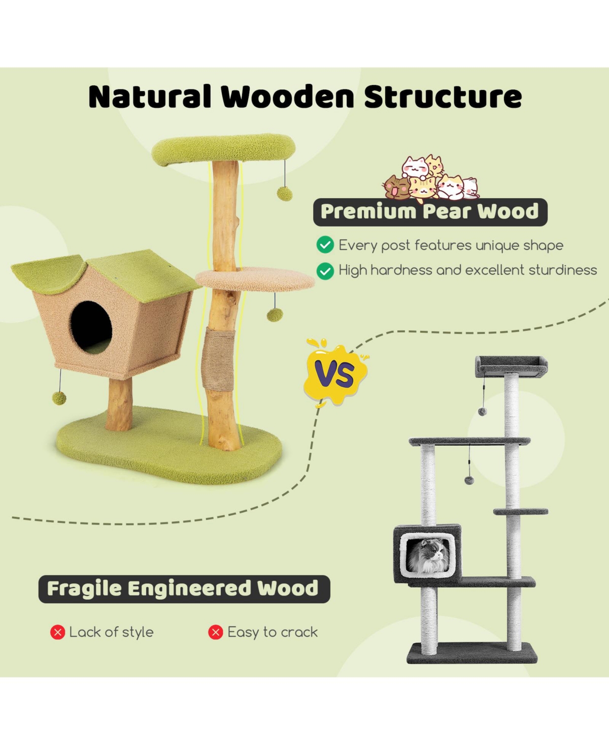 Cozito Cat Tree 43 inch Wooden Tower with Padded Top Perch
