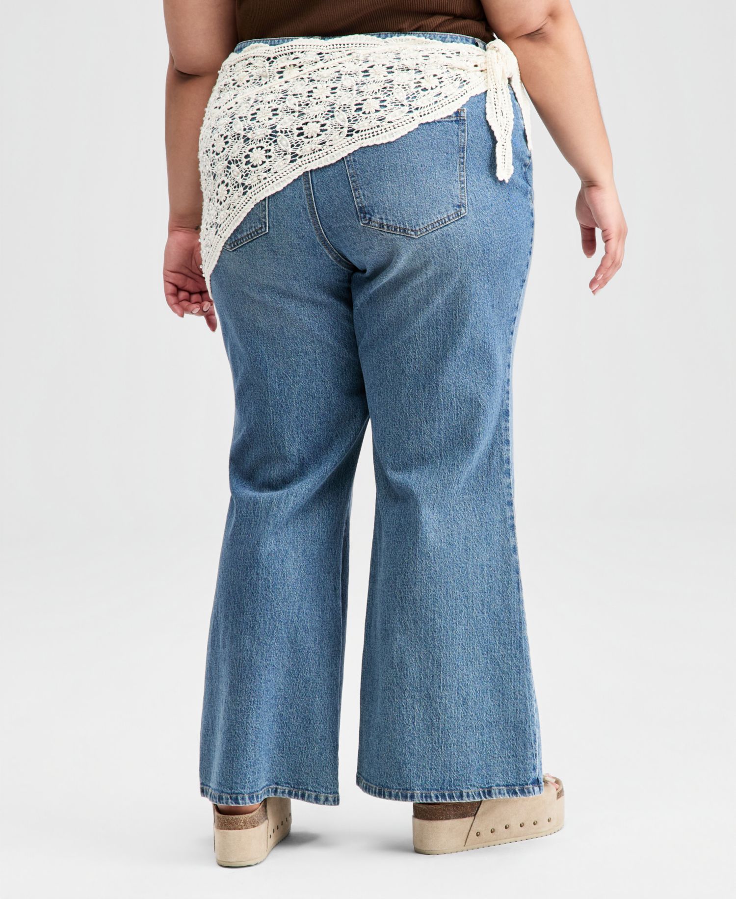 Petite Crocheted-Scarf Flare Jeans