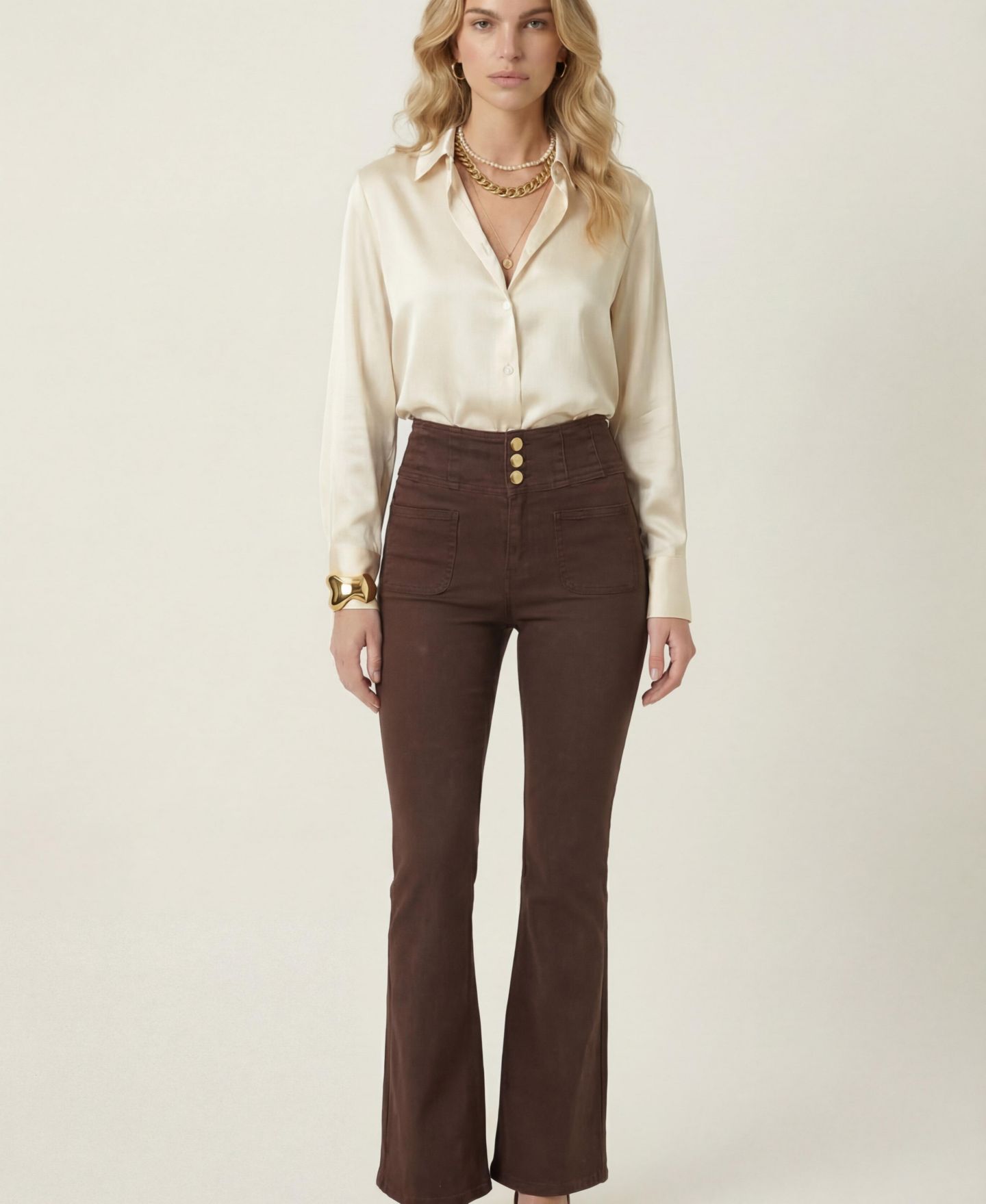 Женские брюки Modenaire High-Waist Button-Front Flare — фото 8