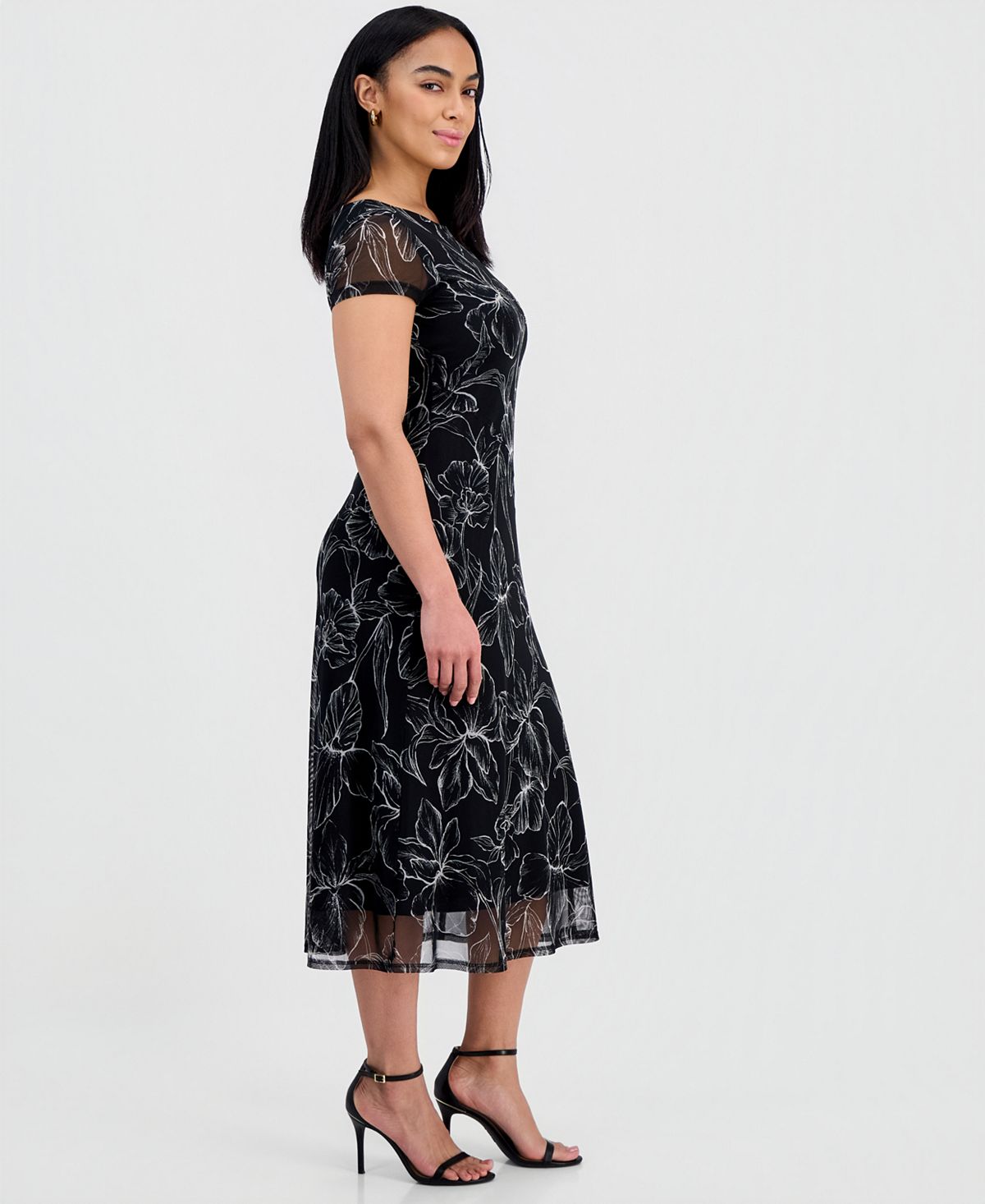 Connected Women's Printed Mesh Midi Dress view 3 — MAYCSS fashion products