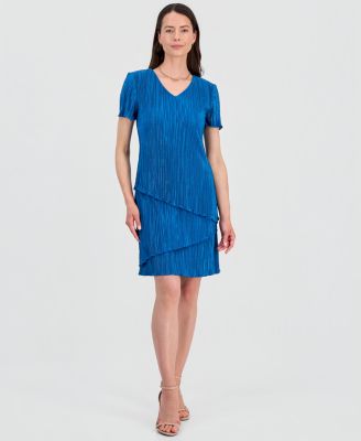 Women's V-Neck Tiered Short-Sleeve Sheath Dress