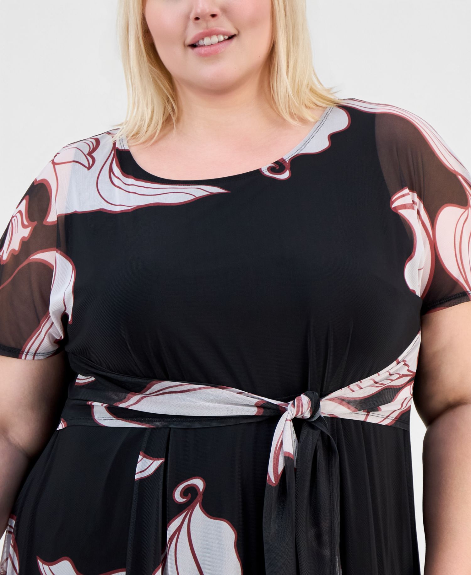 Plus Size Placement-Print Tie-Front Dress