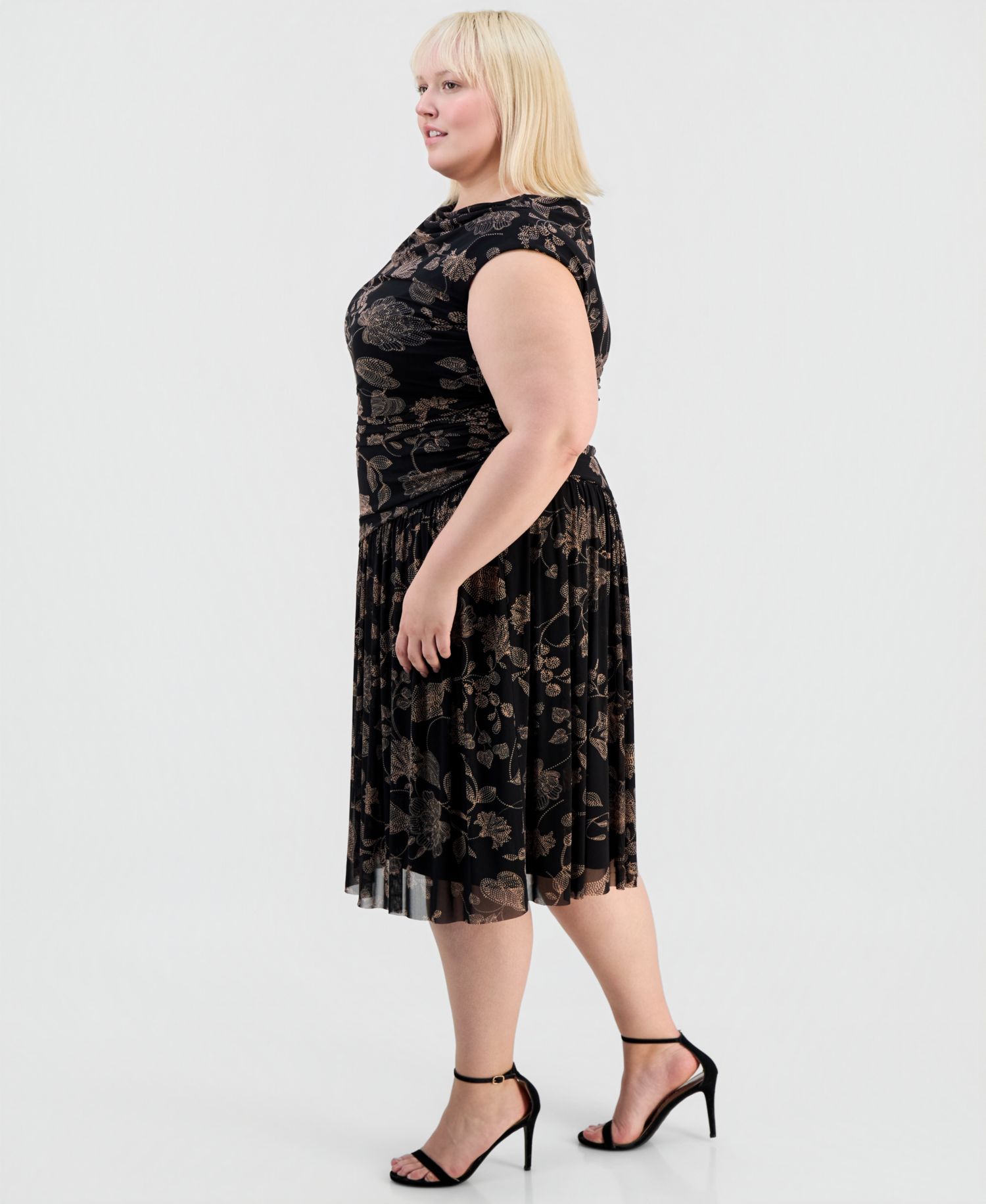 Plus Size Printed Side-Ruched Midi Dress