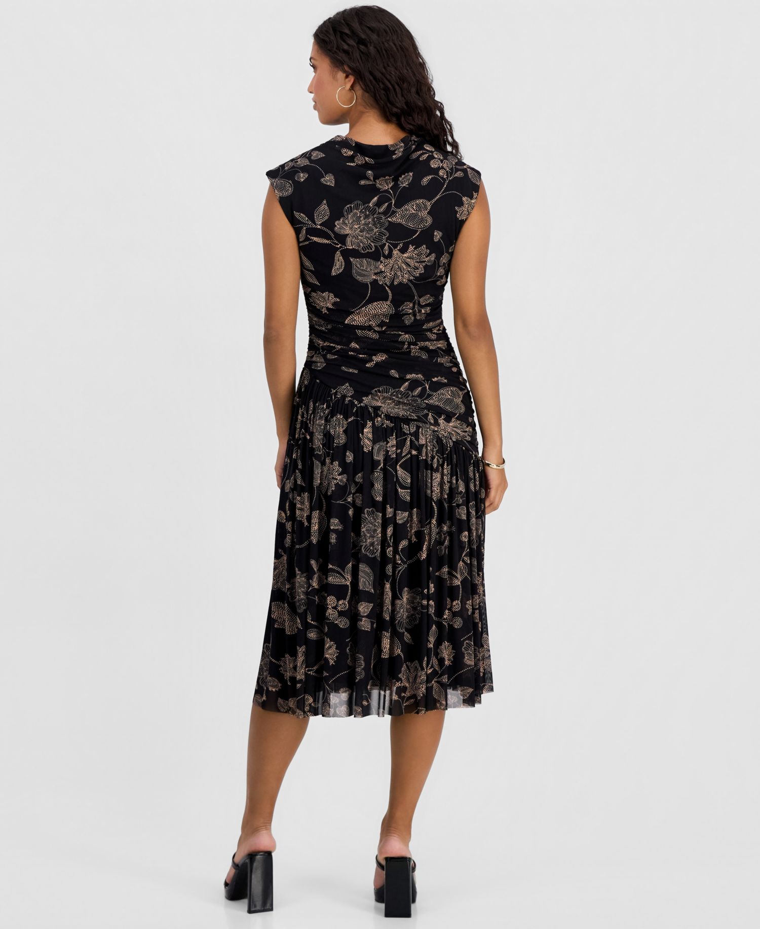 Petite Printed Side-Ruched Midi Dress