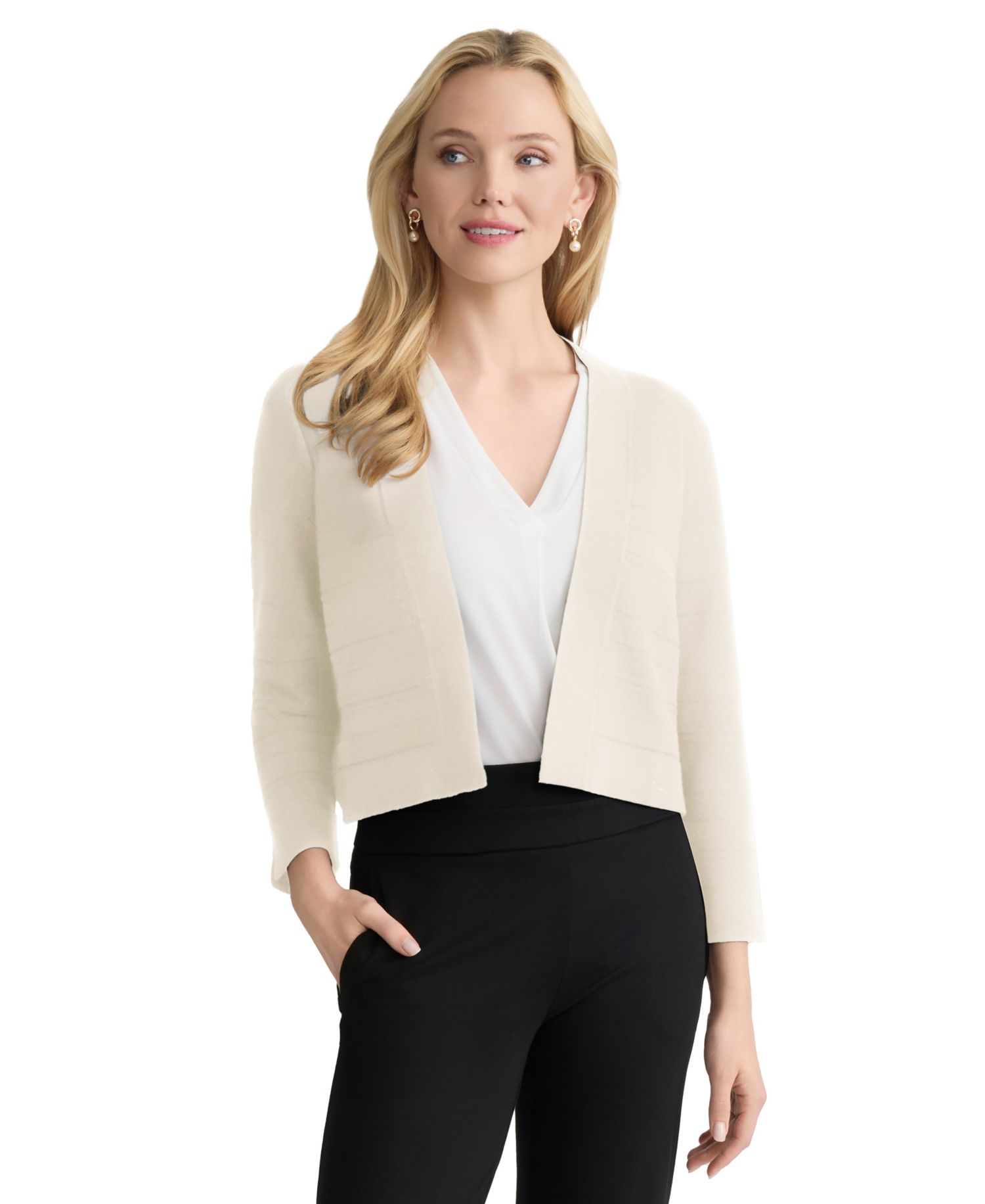 Petite Cropped Striped Stitch Shrug