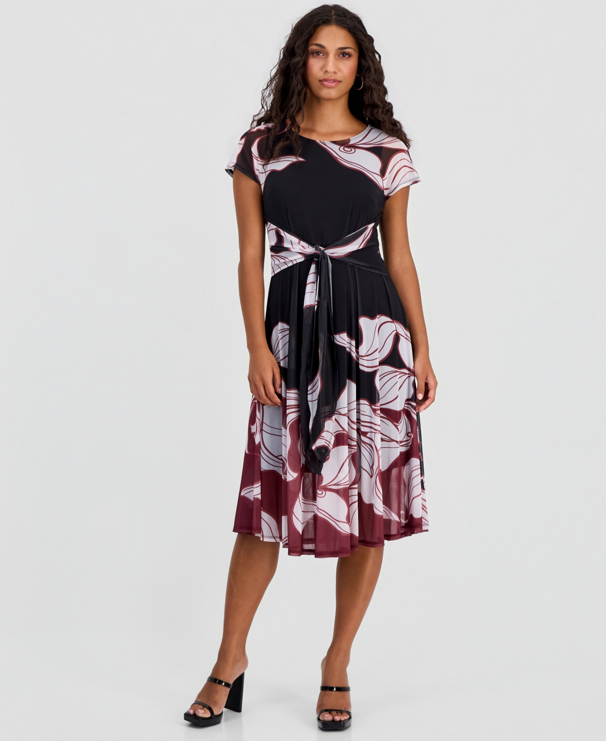 Robbie Bee Petite Placement-Print Tie-Front Dress