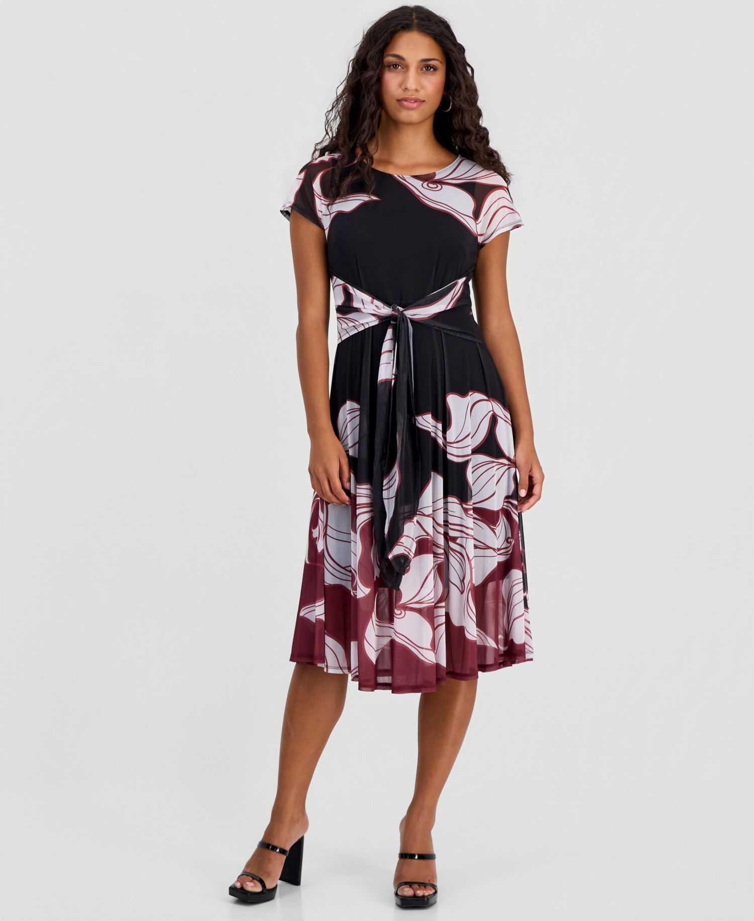 Petite Placement-Print Tie-Front Dress
