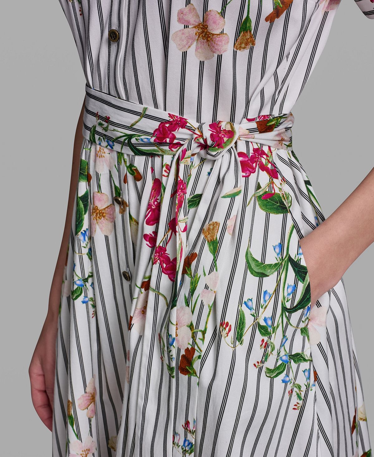 KARL LAGERFELD PARIS Women's Short-Sleeve Striped Shirt-Dress view 5 — MAYCSS fashion products