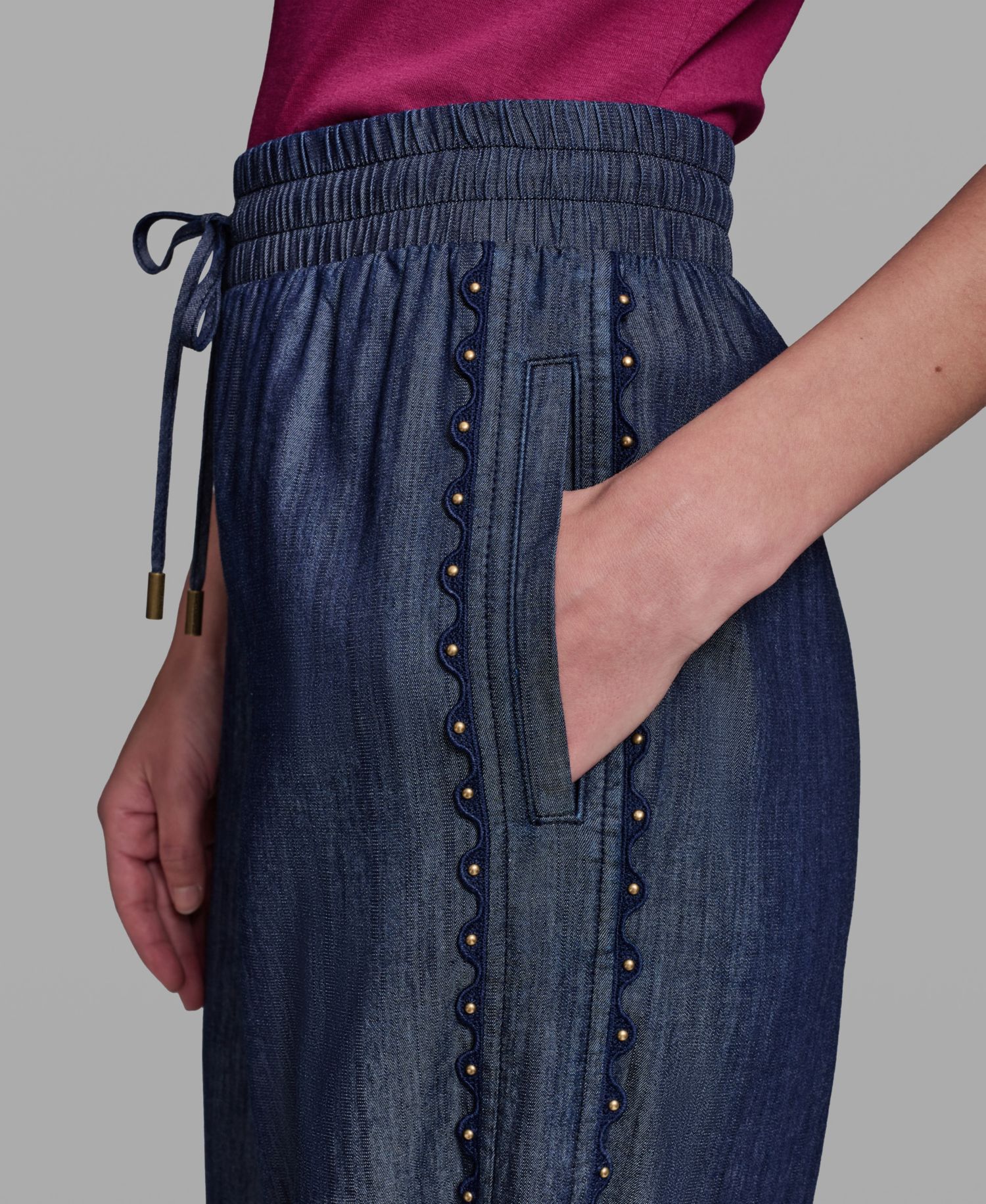 Women's Soft Drawstring Waist Side Detail Pull-On Pants