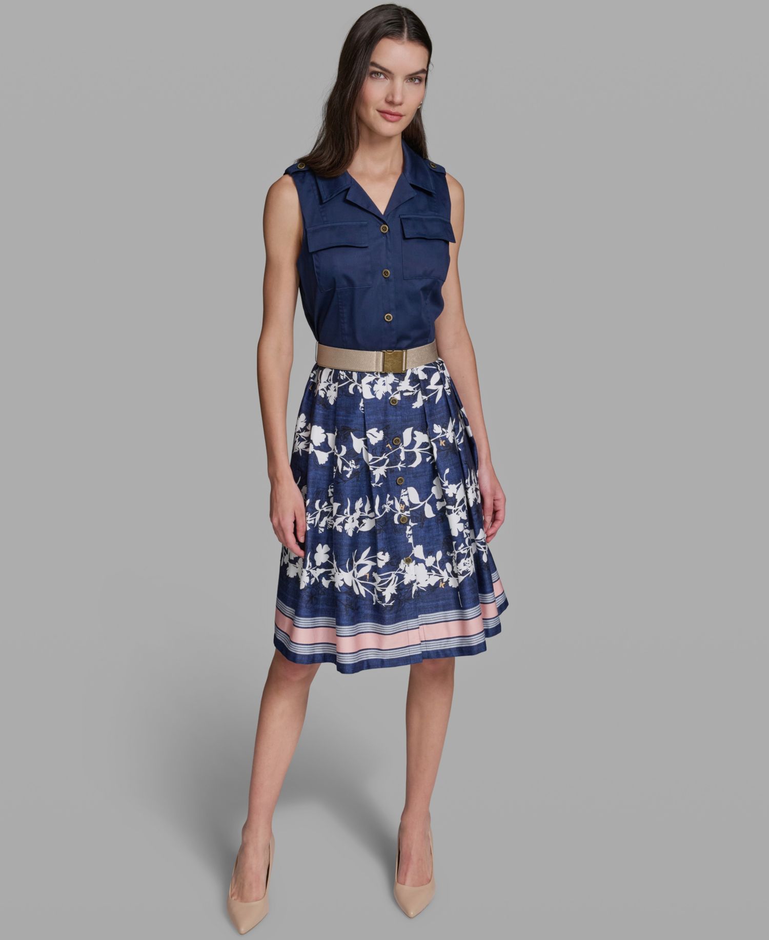 Women's Sleeveless Collared Belted Dress