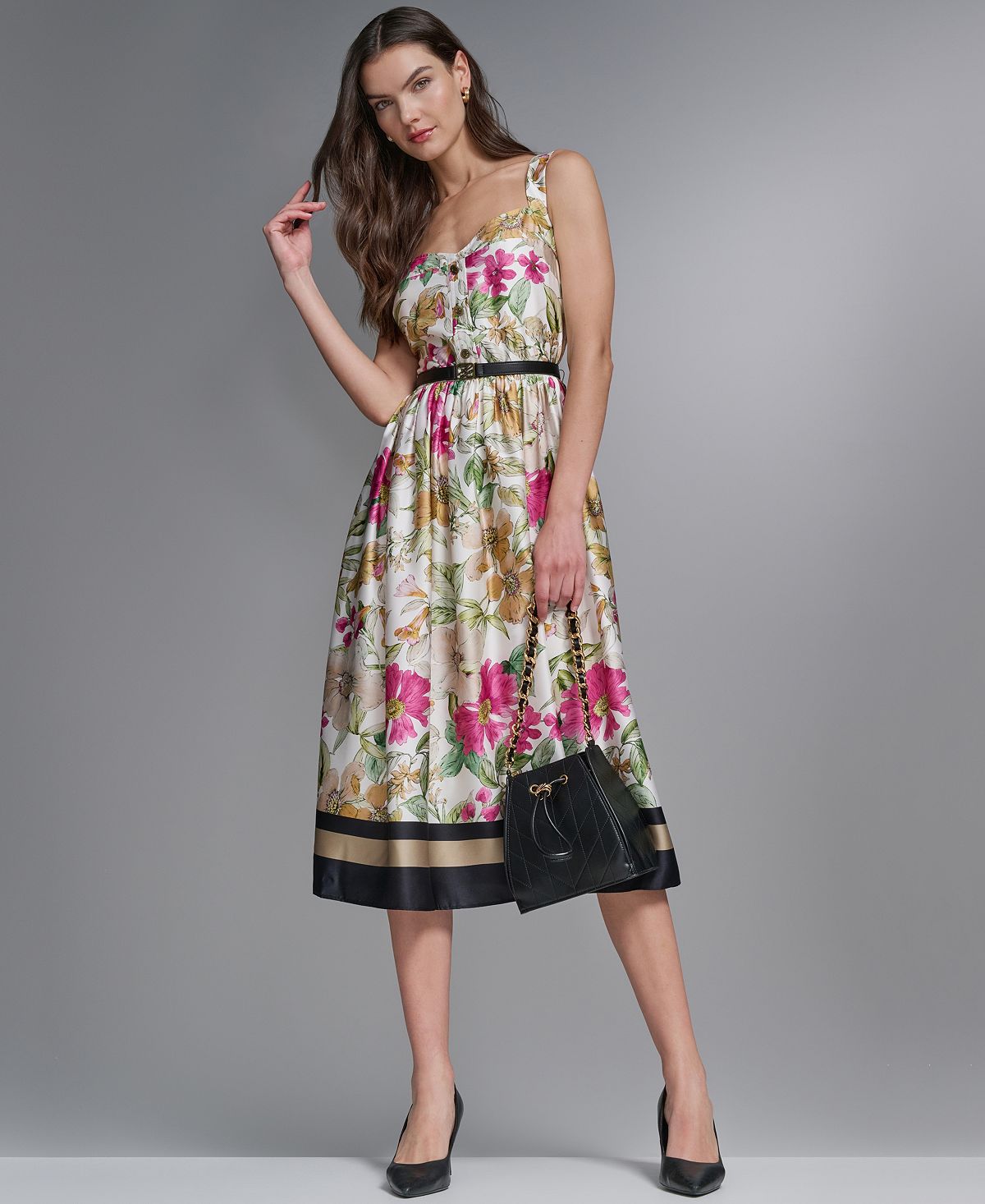 KARL LAGERFELD PARIS Women's Sleeveless Belted Dress view 6 — MAYCSS fashion products