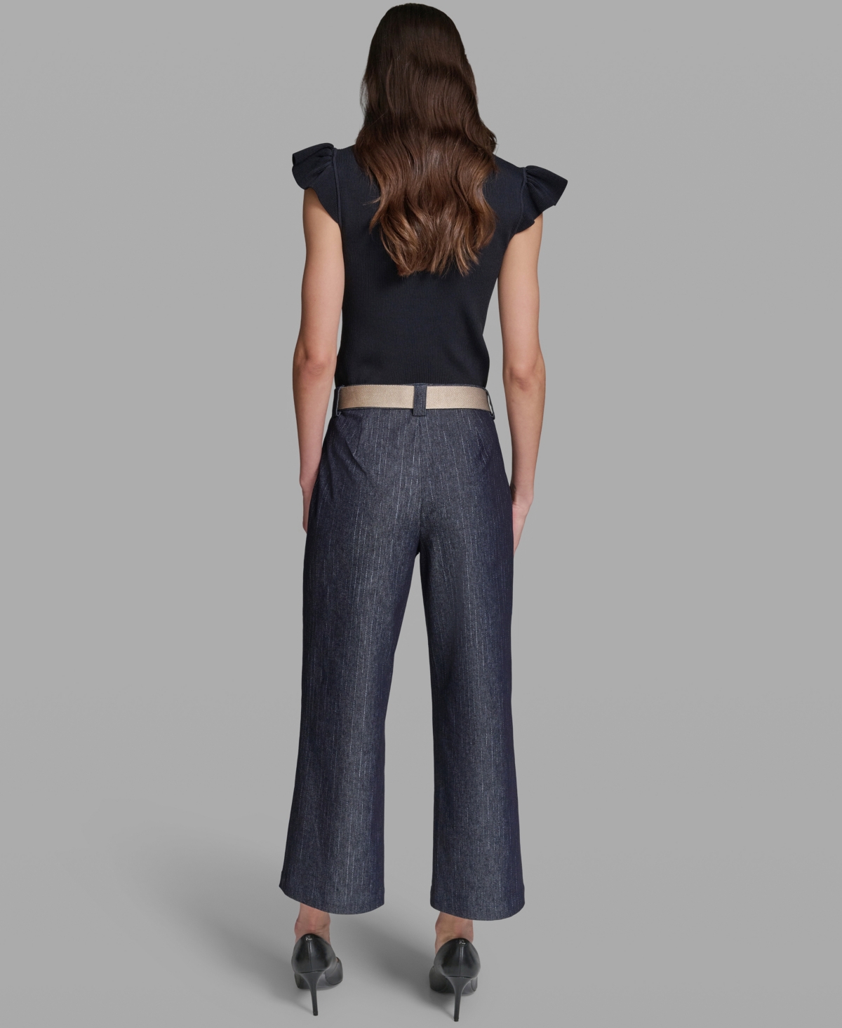 Karl Lagerfeld Paris Women's Pinstripe Mid-Rise Belted Crop Pants