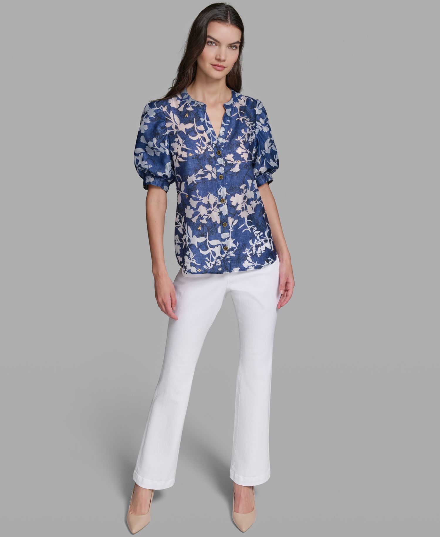 Women's Short-Sleeve Burnout Woven Top