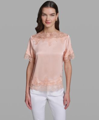 Women's Short-Sleeve Lace Trim Blouse