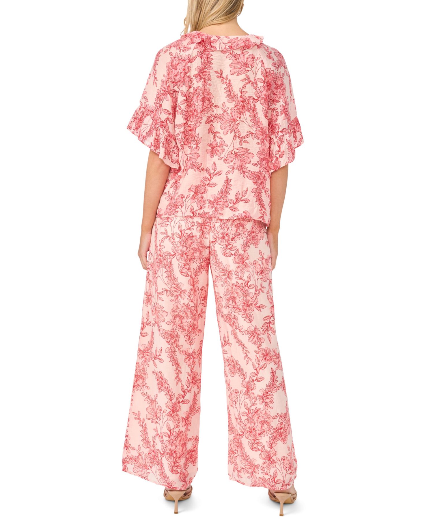 Women's Printed Crewneck Ruffle Front Top
