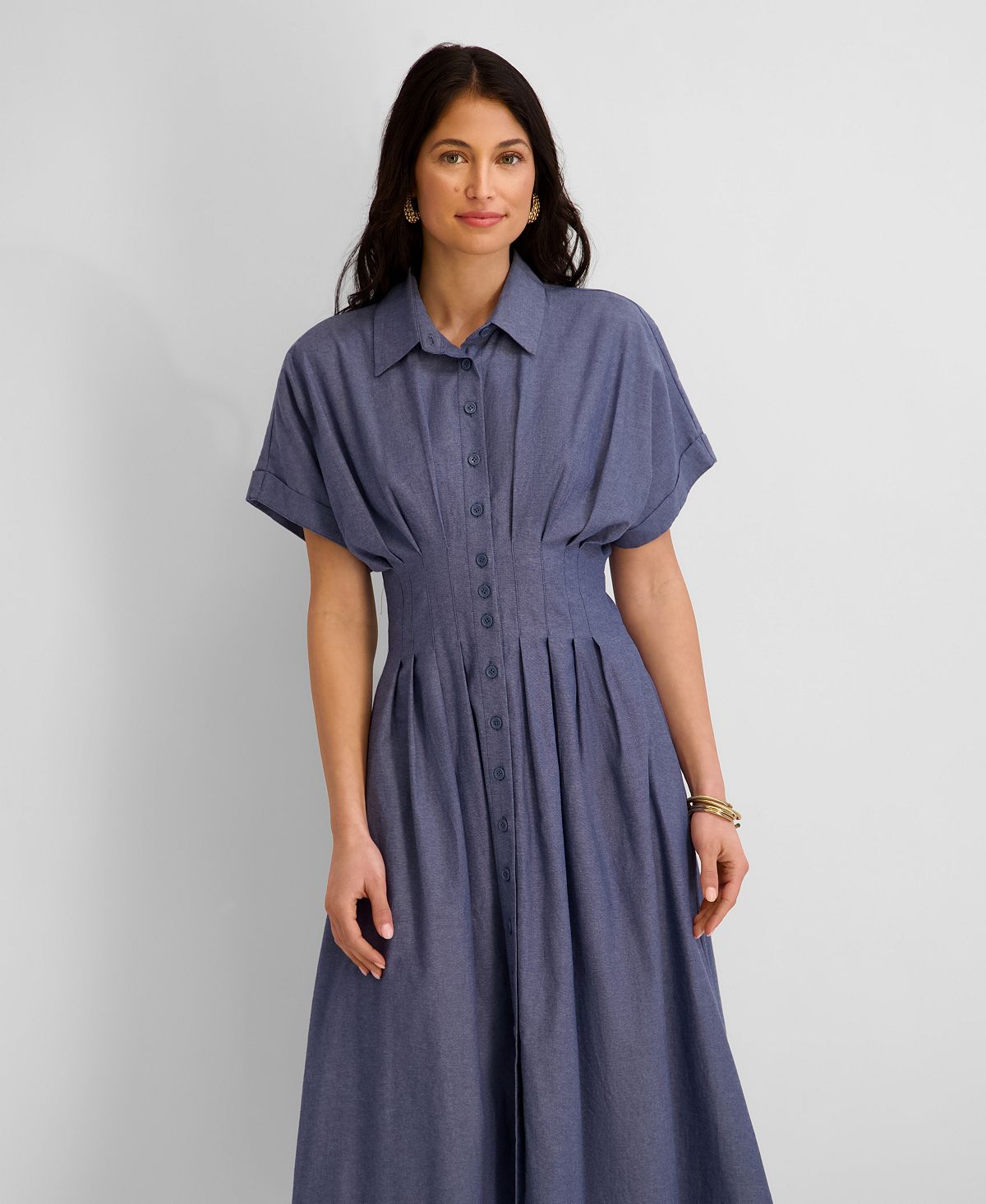 Kensie Women's Button-Front Short-Sleeve Midi Shirt-Dress view 3 — MAYCSS fashion products
