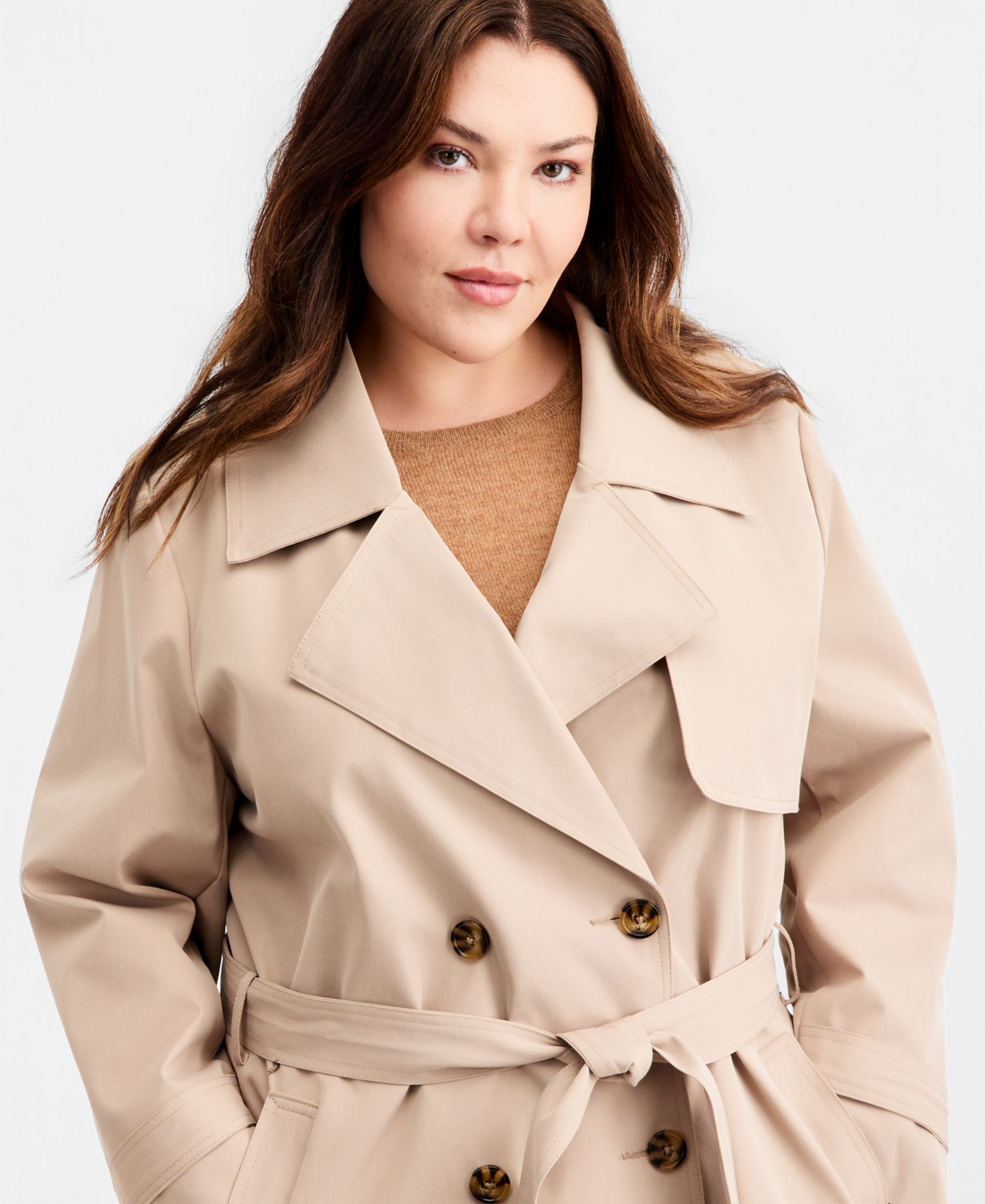 Plus Size Double-Breasted Belted Trench Coat