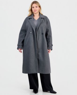 Women's Plus Size Double-Breasted Patch-Pocket Maxi Coat