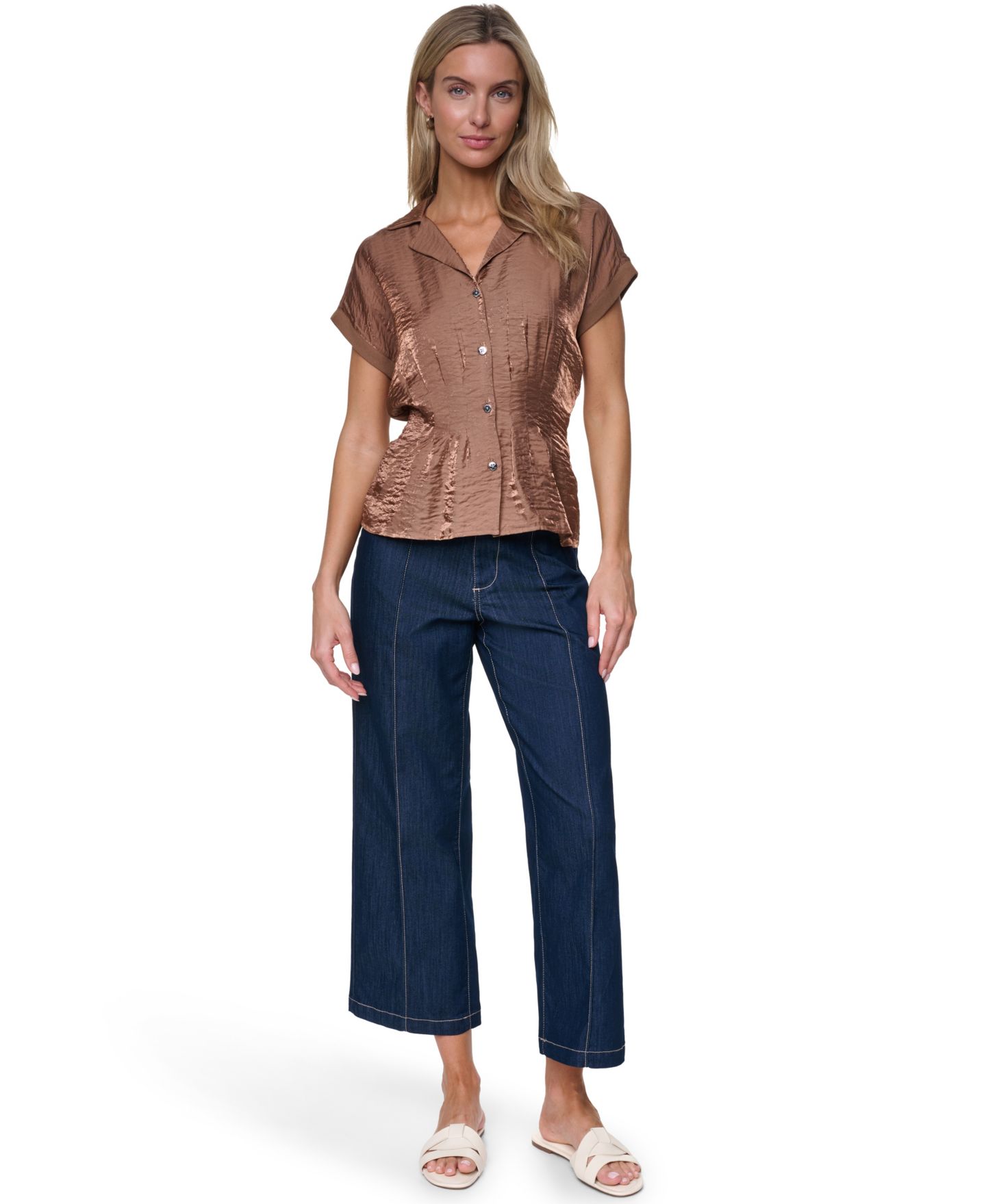 Женская рубашка Nautica Short-Sleeve Pleated, цвет: Barley — фото 2