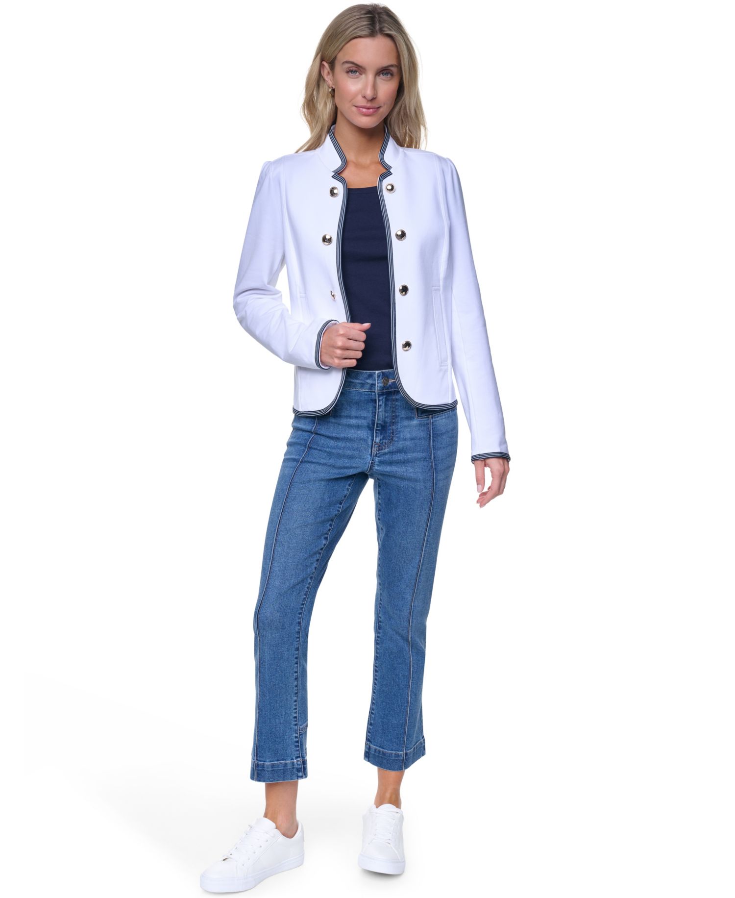 Women's Cotton-Blend Band Collar Captain Jacket