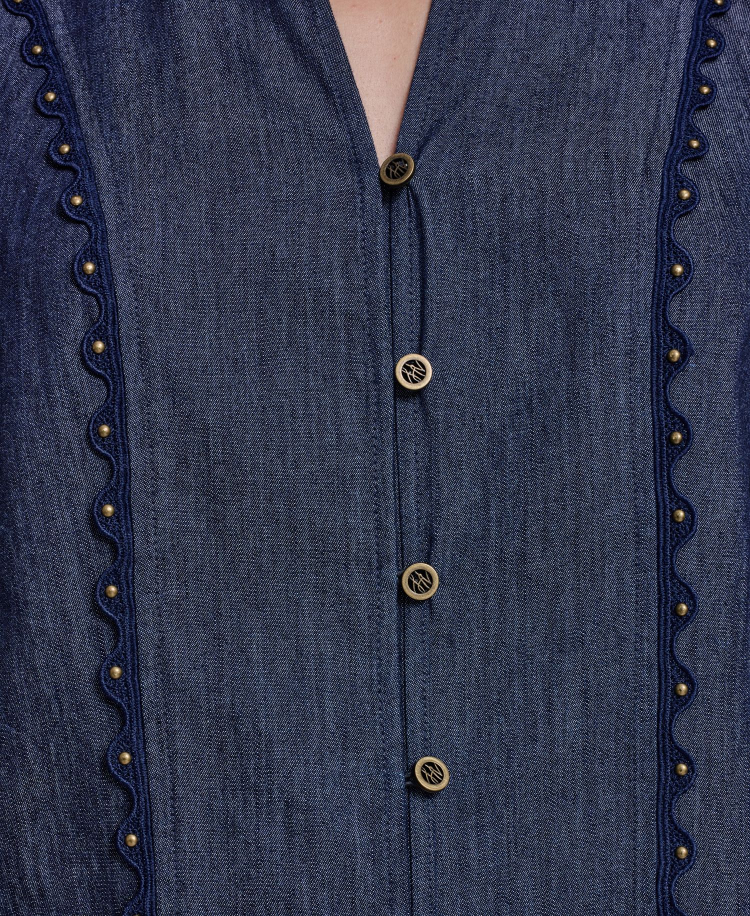 Women's V-Neck Nailhead Trim Short-Sleeve Blouse